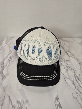 Roxy White & Black Logo Mesh Trucker Hat